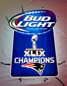 VERY RARE Bud Light Beer New England Patriots Super Bowl XLIX Football Neon Sign