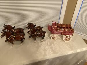 Budweiser Clydesdale poppytrail ceramic wagon and horses Rare