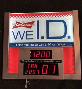 Budweiser Beer WE ID Countdown Clock Light Up LED Sign Bar Age Check