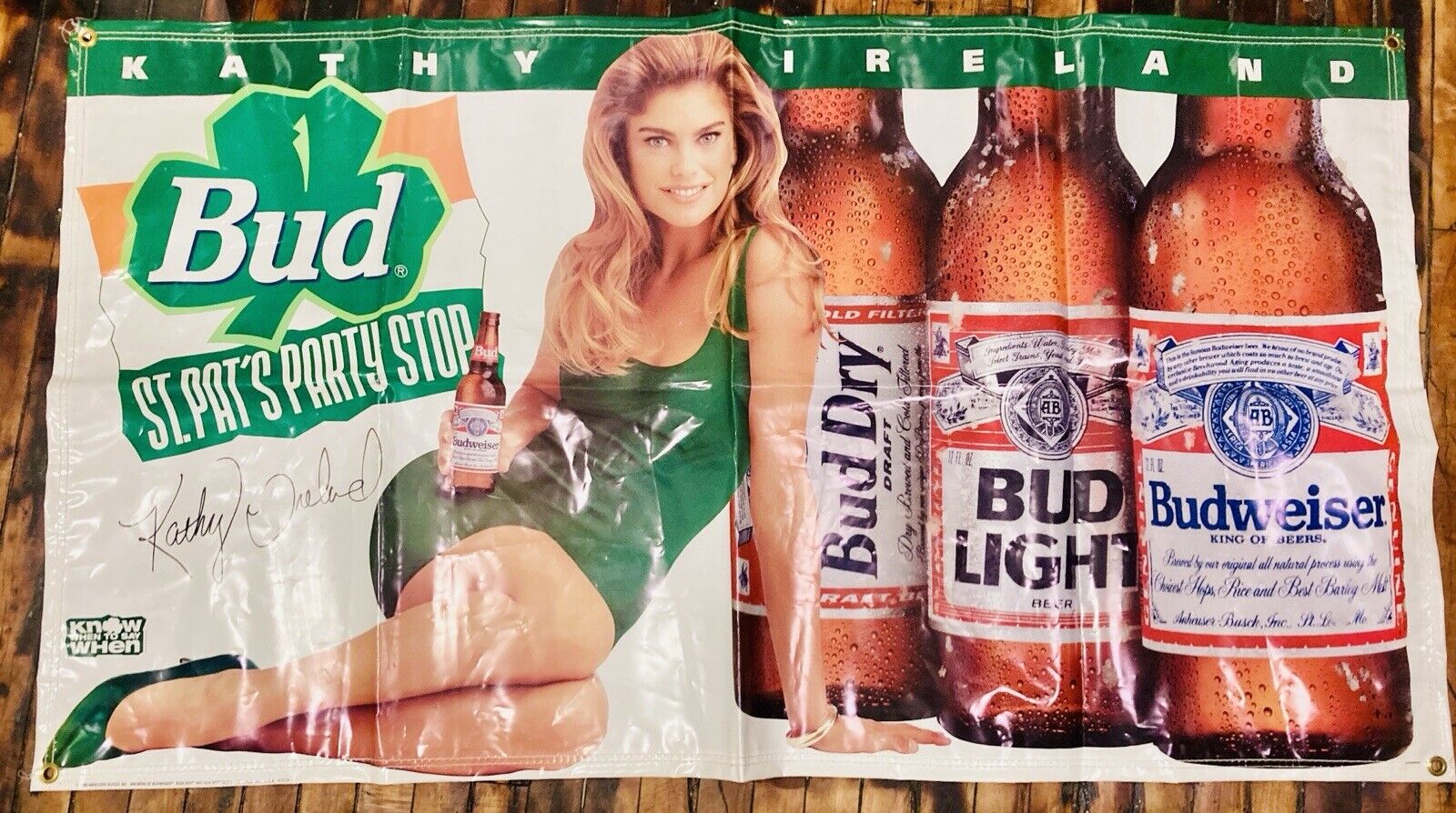 Budweiser Vintage St Patrick’s Day Kathy Ireland Banner  RARE 60”X33”