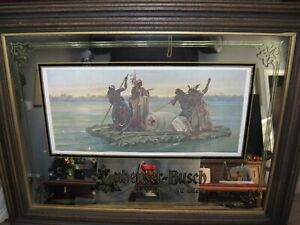 RARE 1978 ANHEUSER BUSCH BUDWISER DELIVERS FINE BEERS INDIANS ON RAFT MIRROR