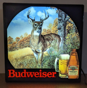 Vintage 1989 Budweiser Beer Buck Deer Hunting Lighted Sign 18" Anheuser Busch