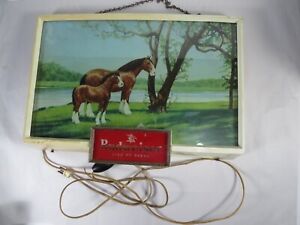 Rare Vintage 1950s Budweiser Beer Lighted Sign Clydesdale Mare Foal Horses GLASS