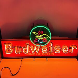 Vintage 90s Budweiser Beer Eagle Neon Bar Sign 48” Long - Excellent