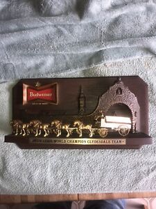 Vtg Budweiser Beer World Champion Clydesdale Horse Team & Carriage Sign