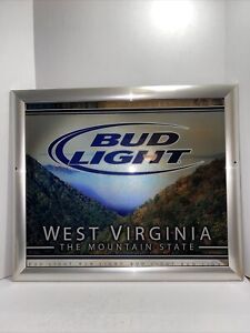 Bud Light West Virginia The Mountain State Beer Framed Mirror Bar Sign 27”x23”