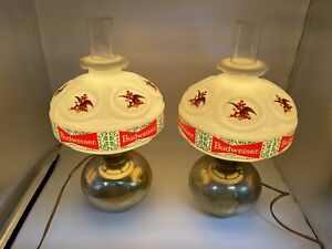 VINTAGE 1960's LAMP PAIR ANHEUSER BUSCH BUDWEISER White Gold WALL SCONCE LIGHTS