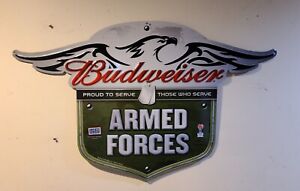 Budweiser Beer ARMED FORCES Proud to Serve Metal Military Sign 36