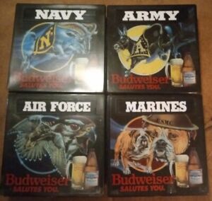 Vintage Lighted Bar Signs Budweiser Salutes You Marines Army Air Force,And Navy