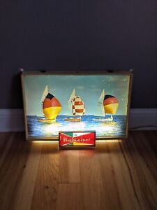 Vintage 50s Budweiser Beer Sailboat Boat Water Sign Price Brothers Rare