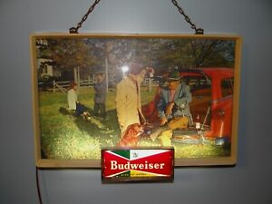 1950s Vtg Budweiser Lighted 1954 Ford Station Wagon Beer Bar Tavern Hunting Sign