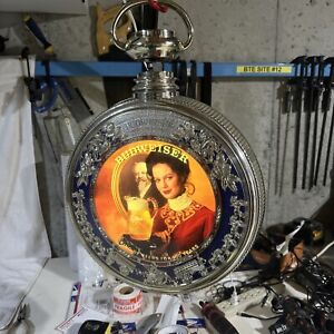 VINTAGE LARGE BUDWEISER POCKET WATCH LIGHT CLOCK ROTATING CLOCK NON WORKING
