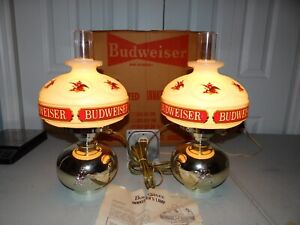 Vtg NOS Pair Budweiser Anheuser Busch Innkeepers Lamps Light Beer Signs & Box