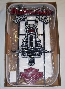 NIB Budweiser Beer Harley Davidson Motorcycle Led Neon Light Up Bar Sign Garage