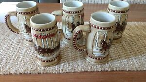 1981 Budweiser Clydesdale Beer Steins Set of 5