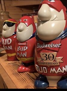 Vintage Budman Budweiser Collection Beer (3) Steins w/original boxes + Shakers