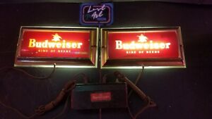 2 Antique/Vintage Budweiser Beer Light Up Sign 1950’s-60's WORKING RARE BAR FIND