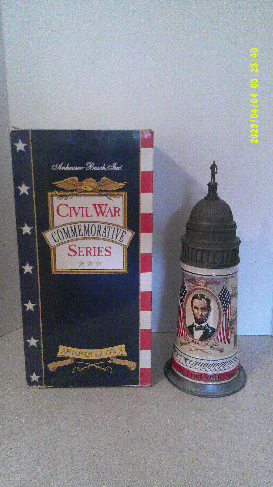 Anheuser Busch Civil War Commemorative Series Abraham Lincoln Lidded Stein