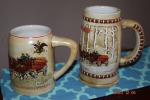 1980 & 1981 Budweiser Holiday Series Beer Stein, Both Mint