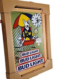 Vintage Bud Light Spuds Mackenzie Clock Sign Mirror NOS - 23 X 16 1/4