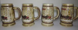 Budweiser 1981 Holiday Beer Stein, Snowy Woodlands, Set Of 4