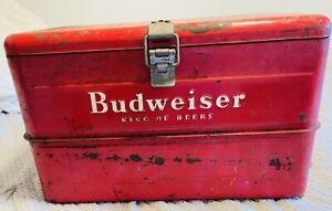 Vintage 1950’s BUDWEISER Metal Cooler Ice Chest Anheuser Busch Good Condition