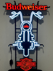 BUDWEISER HARLEY-DAVIDSON MOTORCYCLE LED BAR LIGHT MAN CAVE DISPLAY DECOR NEW