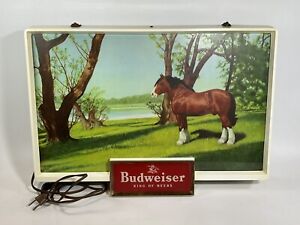 Vintage Rare 1950’s Budweiser Lighted Sign w/ A Clydesdale Horse Works! EXC