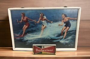 Vintage 1950’s Budweiser Beer Lighted Sign 3 Girls Waterskiing ?Lake Boat Lite