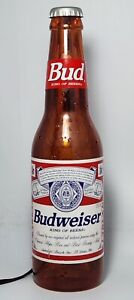 Vtg GIANT Budweiser Bottle Lighted Electric Sign: Wall Mount King of Beer Lamp