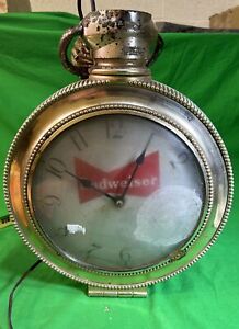 Vintage 1960s Budweiser Beer Lighted  Pocket Watch Sign Clock  For Parts /repair