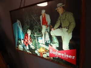 Killer 1957 Vtg Budweiser Beer Lighted Sign Fish Fishing Rods Net Flat Top Cans