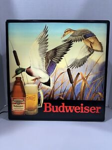 Budweiser Beer Vintage Black Box Ducks Flying Lighted Sign 18”x18”