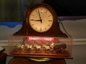 VTG Budweiser Horses Clydesdale Sign – Clock – Lighted Clydesdales RARE - Bar