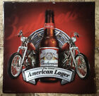 BUDWEISER THE GREAT AMERICAN LAGER WITH MOTORCYCLES LARGE TIN SIGN 29 1/2