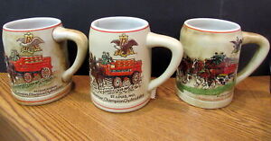 VTG LOT OF 3 ANHEUSER BUSCH  BUDWEISER CHAMPION CLYDESDALE W/WAGON STEINS CS19