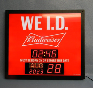 SWEET RARE 2016 BUDWEISER BEER OPTI-NEON WE I.D. DIGITAL CLOCK LIGHT UP SIGN