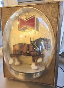 Vtg Budweiser Clydesdale horse Light Up bar Sign decor bubble framed AS IS parts