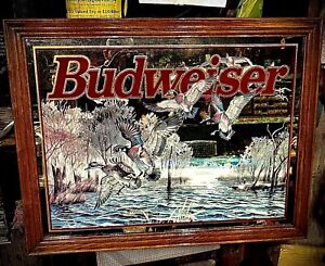 VINTAGE 1997 LARGE BUDWEISER BEER WOOD DUCKS MIRROR SIGN (#102 - 306)