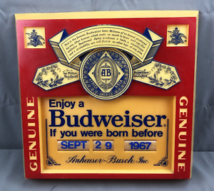 Vintage Budweiser Lighted Sign Born Before Date Legal Age Calendar Schutz Works