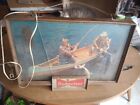 ANHEUSER BUSCH OLD Budweiser fishing Lighted WALL Sign  1950s Vintage light HTF