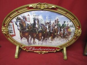 Vintage Anheuser Busch Budweiser Clydesdale Horse Team Bubble Plaque & Stand