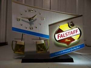 Stunning 1960s Vtg Falstaff Beer Bar Motion Sign Lamp Toasting Mugs Clock MINTY!