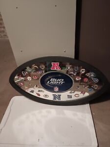 2011 NFL LOGOS Football Shaped Bud Light Beer Mirror Sign NFL OFFICIAL 33” x 18”