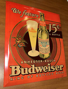 1930's Anheuser Busch Budweiser Bottled Beer tin sign St Louis Brewery old orig.