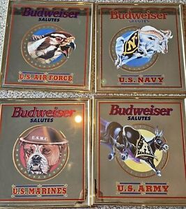 Budweiser Beer U.S. Military Mirror Salutes Rare Vintage Sign 1992 US Lot of 4