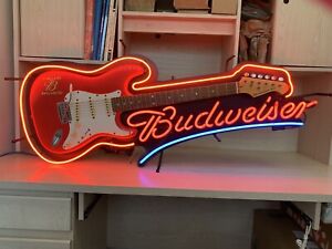 2003 Classic Budweiser Beer Neon Sign Electric Aria Guitar Design Preowned