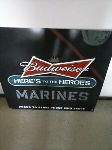 Rare Budweiser Here's To The Heroes Metal Military Beer Sign -Marines 30