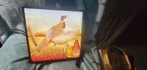 Vintage BUDWEISER Beer pheasant hunting Lighted Bar Sign rare NICE display 18x18