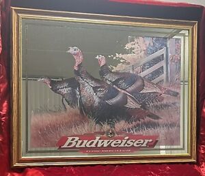 Vtg 1998 LARGE BUDWEISER BEER Wild Turkeys?MIRROR SIGN - 35